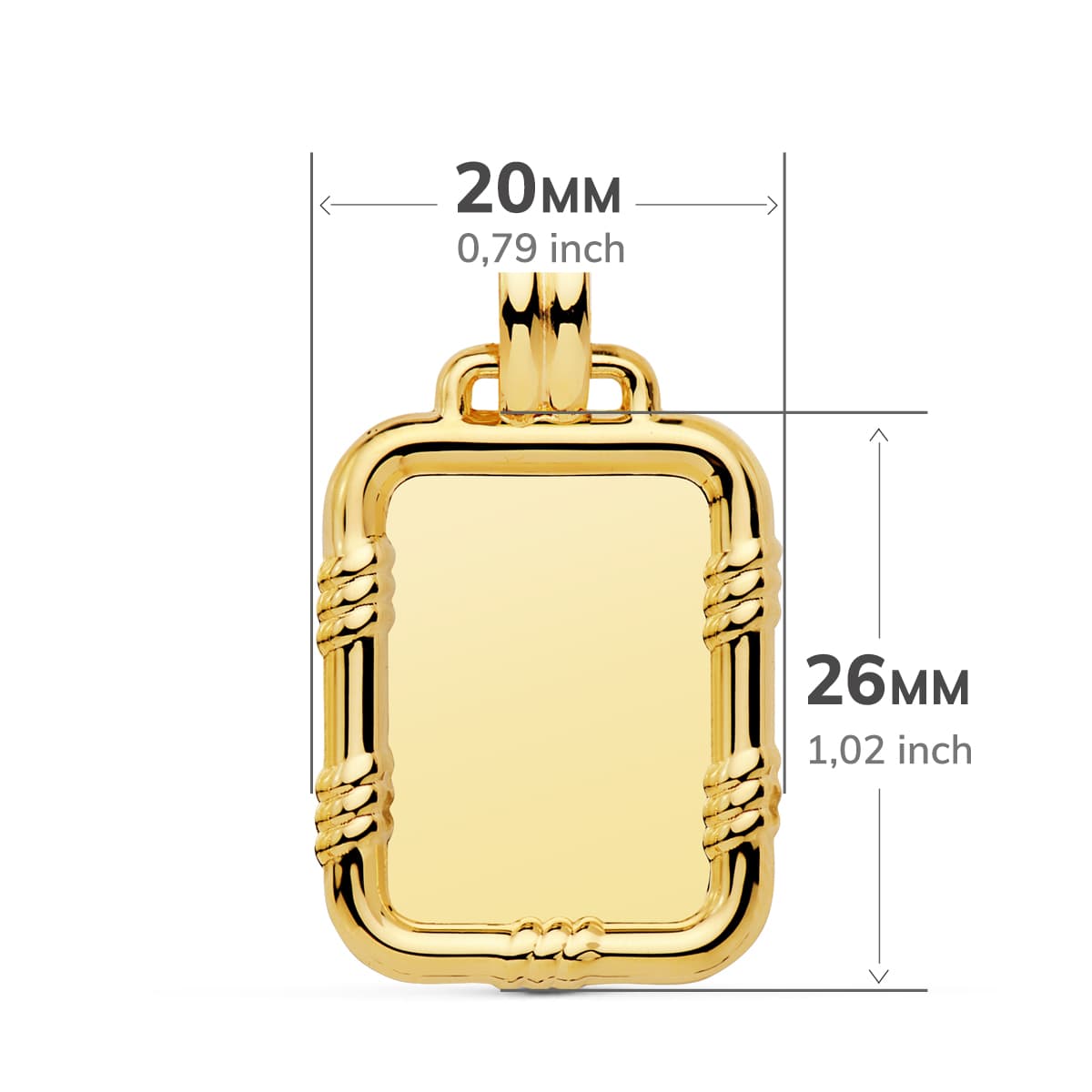 18K PLACA CHAPA LISA BRILLO ORO AMARILLO CON BORDE 26X20 MM