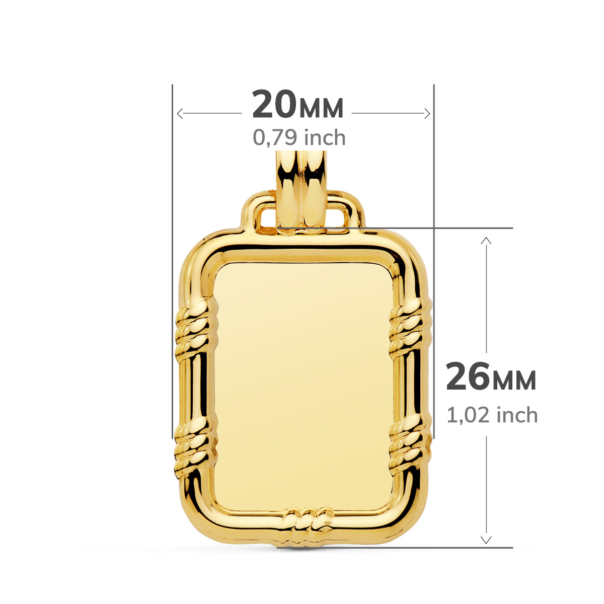 Placa Chapa Lisa Brillo con Borde 26 x 20 mm de oro amarillo 18K