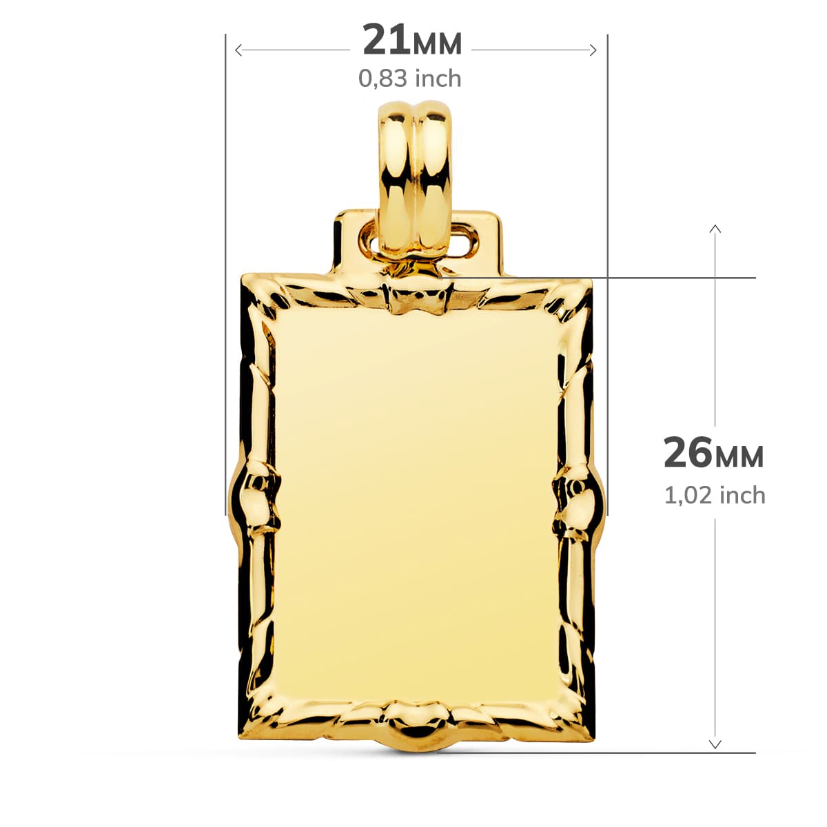 Placa Chapa Rectangular en Brillo 26 x 21 mm de oro amarillo 18K