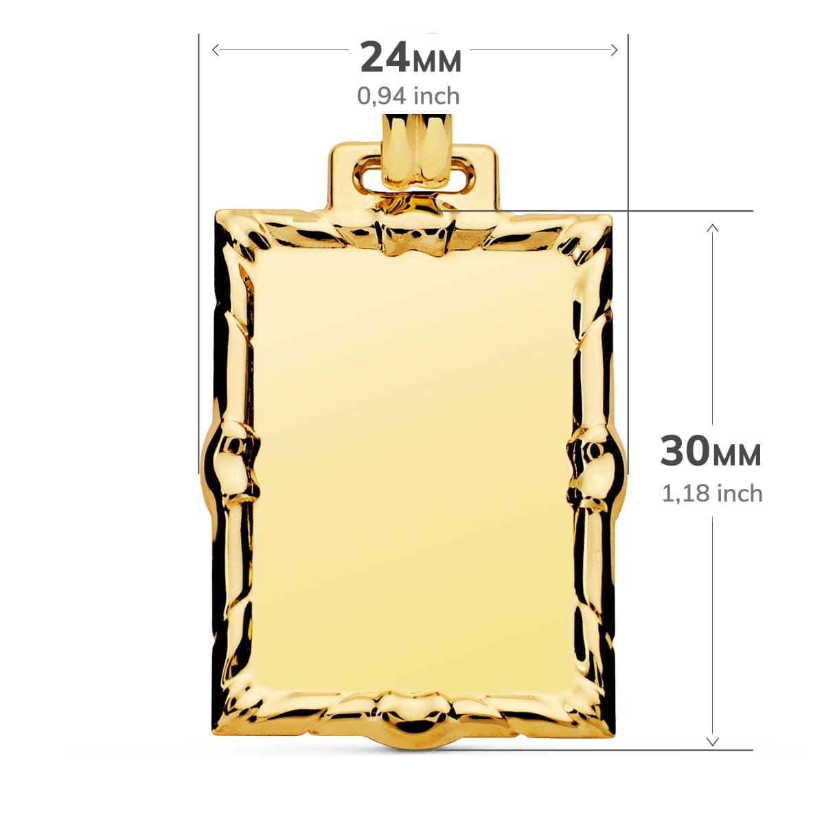 Placa Chapa Labrada Rectangular 30 x 24 mm de oro amarillo 18K