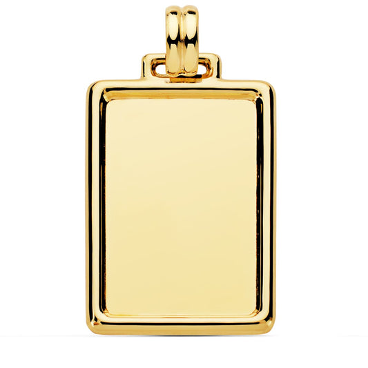 18K PLACA CHAPA LISA BRILLO BORDE ORO AMARILLO 31X23 MM