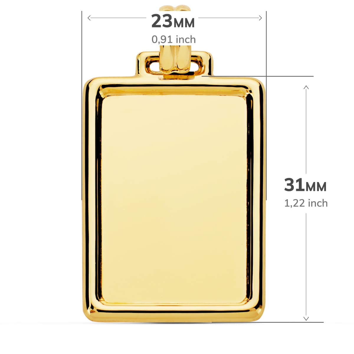 18K PLACA CHAPA LISA BRILLO BORDE ORO AMARILLO 31X23 MM