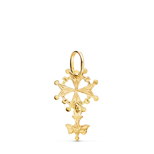 18K CRUZ DE HUGUENOTTE ORO AMARILLO CON PALOMA. 24 X 14 MM
