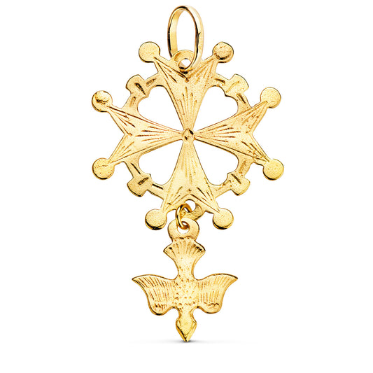 Cruz de Huguenotte con Paloma. 40 x 25 mm de oro amarillo 18K