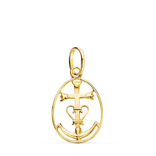 Colgante Cruz de la Camarga con Cerco. 22 x 14 mm de oro amarillo 18K