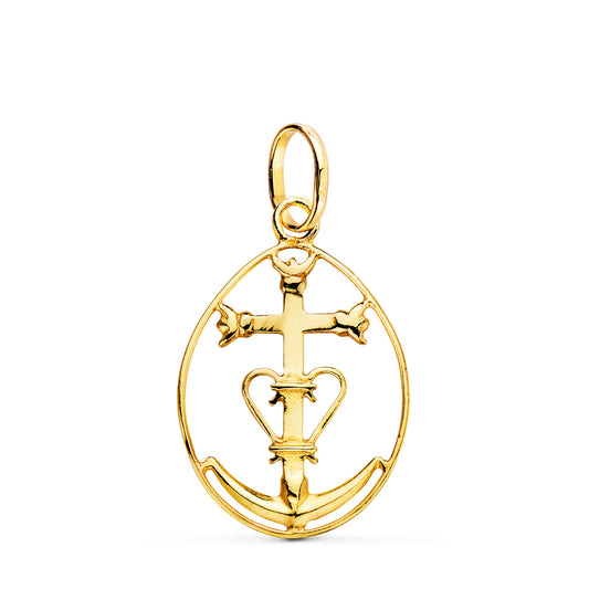 Colgante Cruz de la Camarga con Cerco. 25 x 17 mm de oro amarillo 18K