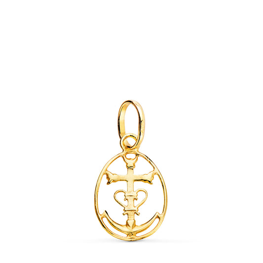 Colgante Cruz de la Camarga con Cerco. 18 x 12 mm de oro amarillo 18K