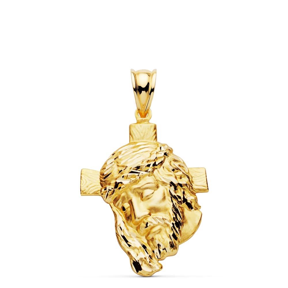 Colgante Cabeza de Cristo Cruz 31 x 21 mm de oro amarillo 18K