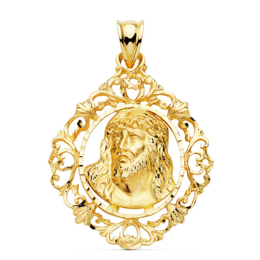 Colgante Cristo Estampado Cerco. 32 x 29 mm de oro amarillo 18K