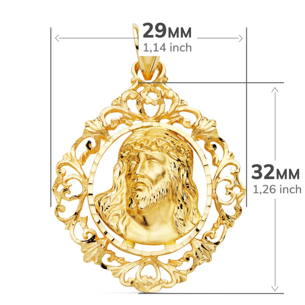 Colgante Cristo Estampado Cerco. 32 x 29 mm de oro amarillo 18K