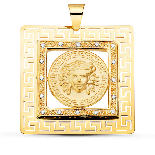 Colgante Cuadrado Medusa y Grecas con Circonita 37 x 37 mm de oro amarillo 18K