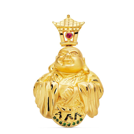 Colgante Buda con Piedra Roja 41 x 33 mm de oro amarillo 18K