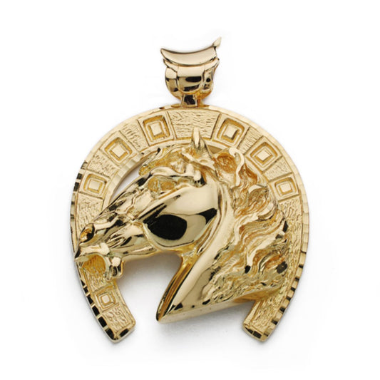 Colgante de Herradura con Caballo 50 x 44 mm de oro amarillo 18K