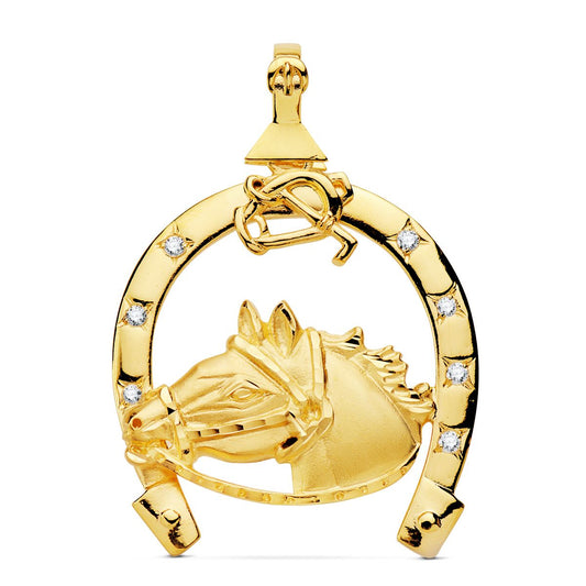 Colgante Herradura Circonita con Caballo 42 x 39 mm de oro amarillo 18K