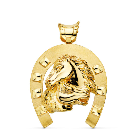 Colgante Herradura con Caballos 50 x 44 mm de oro amarillo 18K
