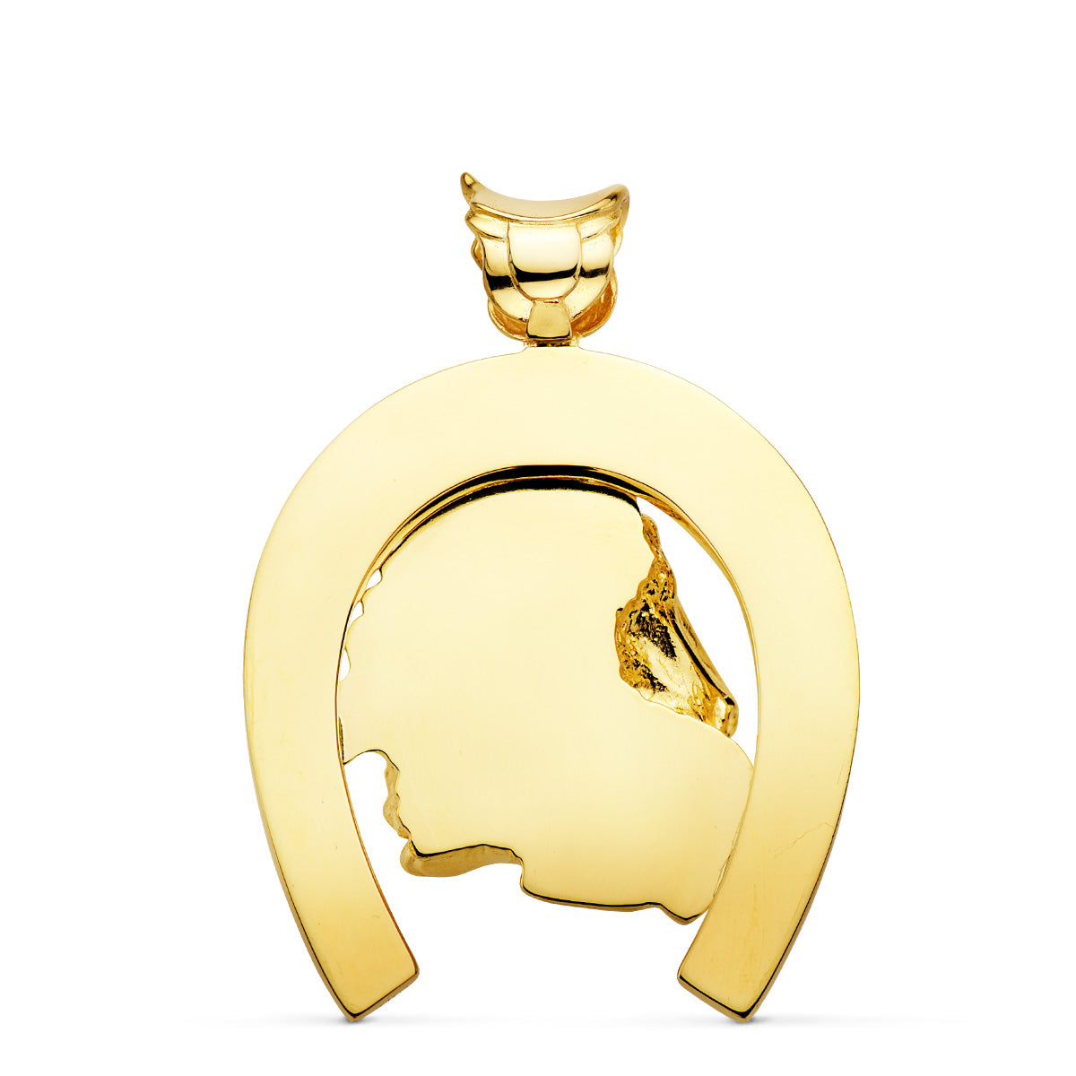Colgante Herradura con Caballos 50 x 44 mm de oro amarillo 18K