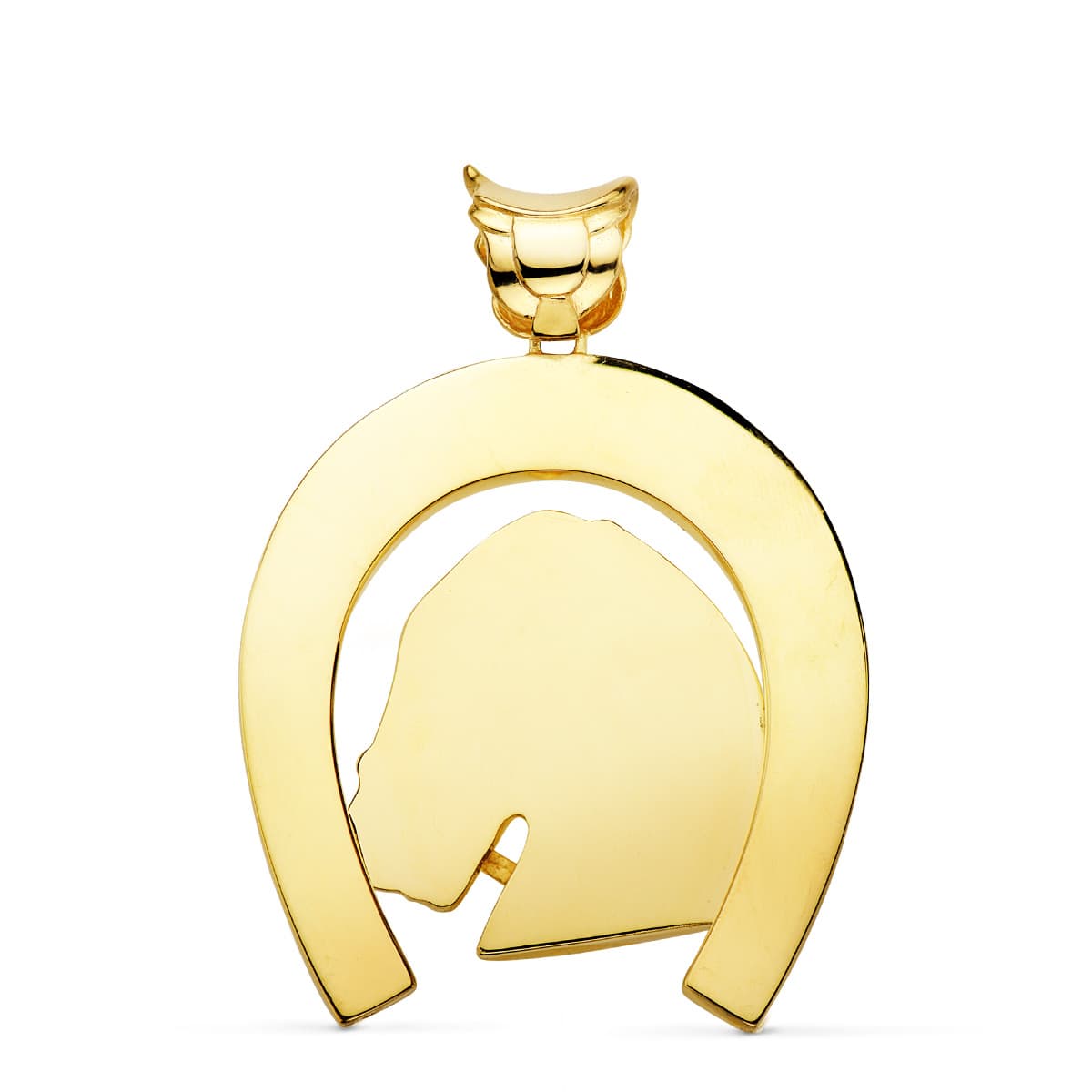 18K COLGANTE ORO AMARILLO HERRADURA CON CABALLO 50X44 MM