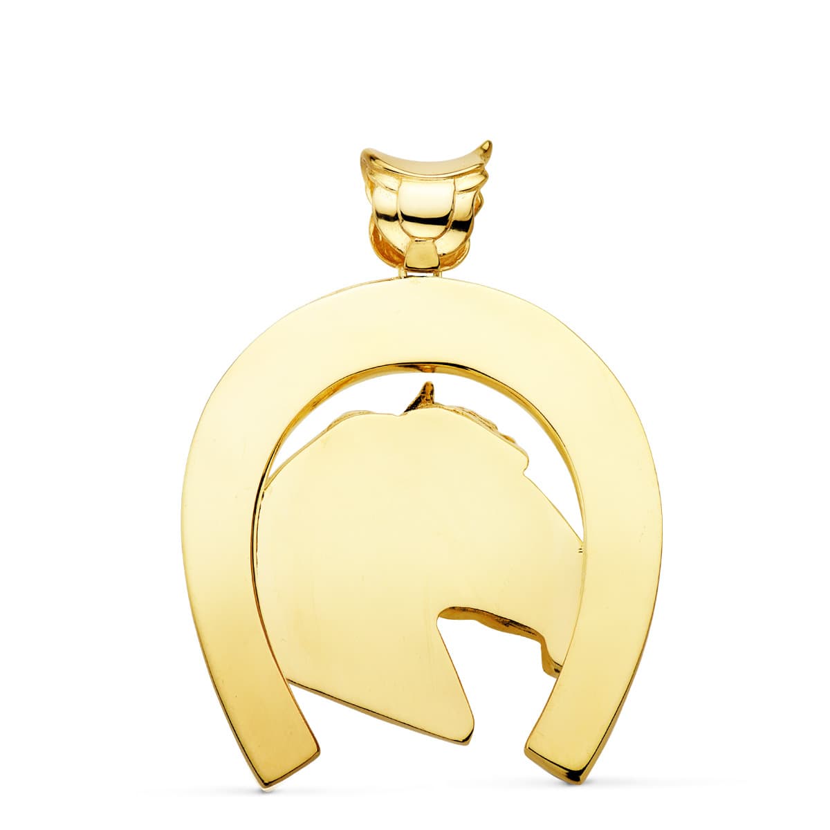 18K COLGANTE ORO AMARILLO HERRADURA CON CABALLO 50X44 MM