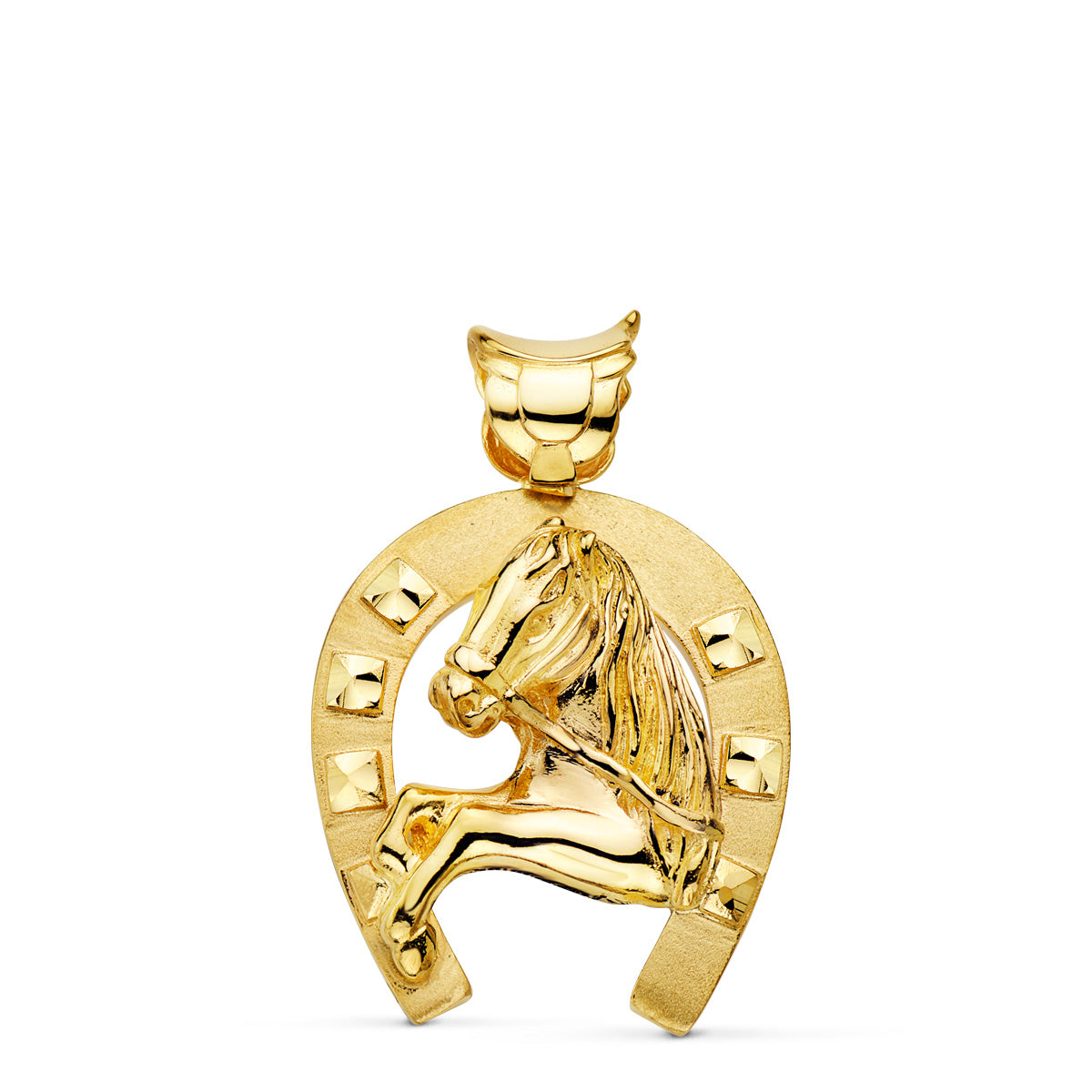 Colgante Herradura con Caballo 40 x 34 mm de oro amarillo 18K