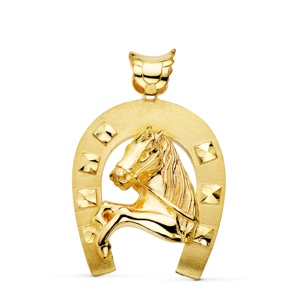 Colgante Herradura con Caballo 48 x 40 mm de oro amarillo 18K