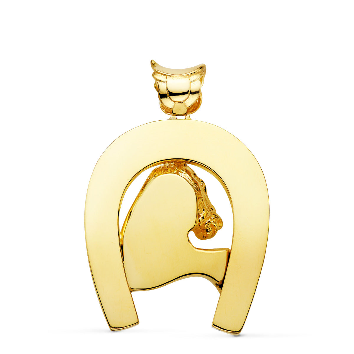 Colgante Herradura con Caballo 48 x 40 mm de oro amarillo 18K