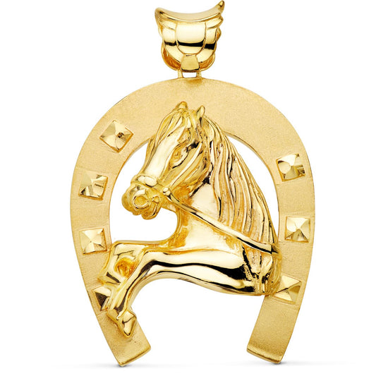 18K COLGANTE ORO AMARILLO HERRADURA CON CABALLO 60X50 MM