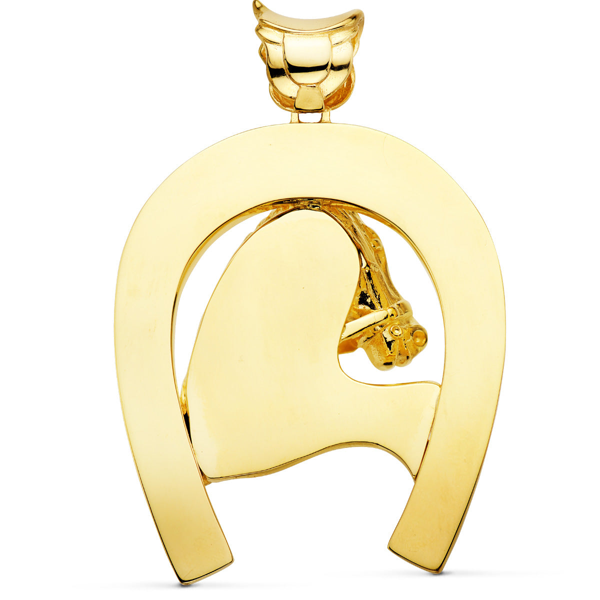 Colgante Herradura con Caballo 60 x 50 mm de oro amarillo 18K