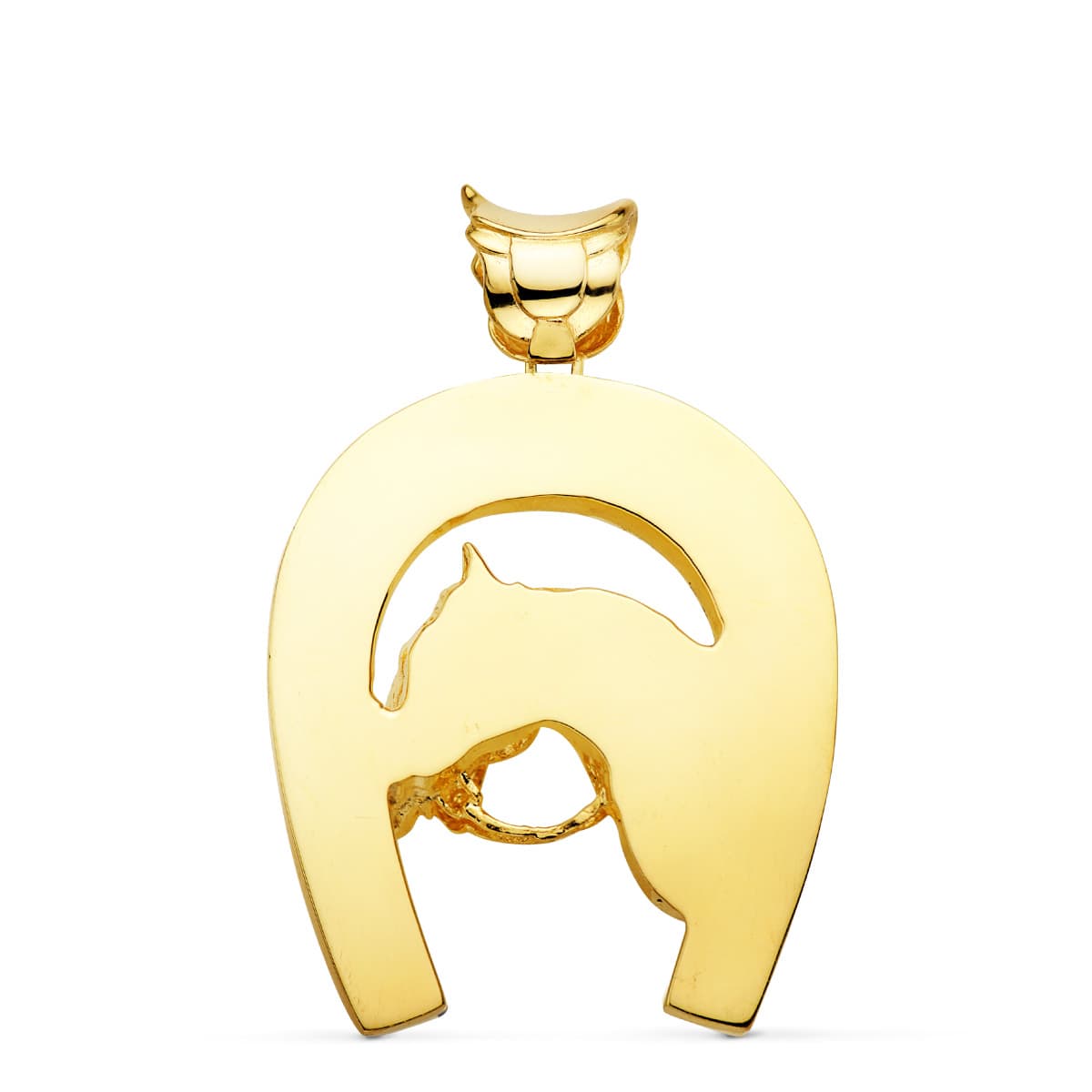 18K COLGANTE ORO AMARILLO HERRADURA CON CABALLO 48X40 MM