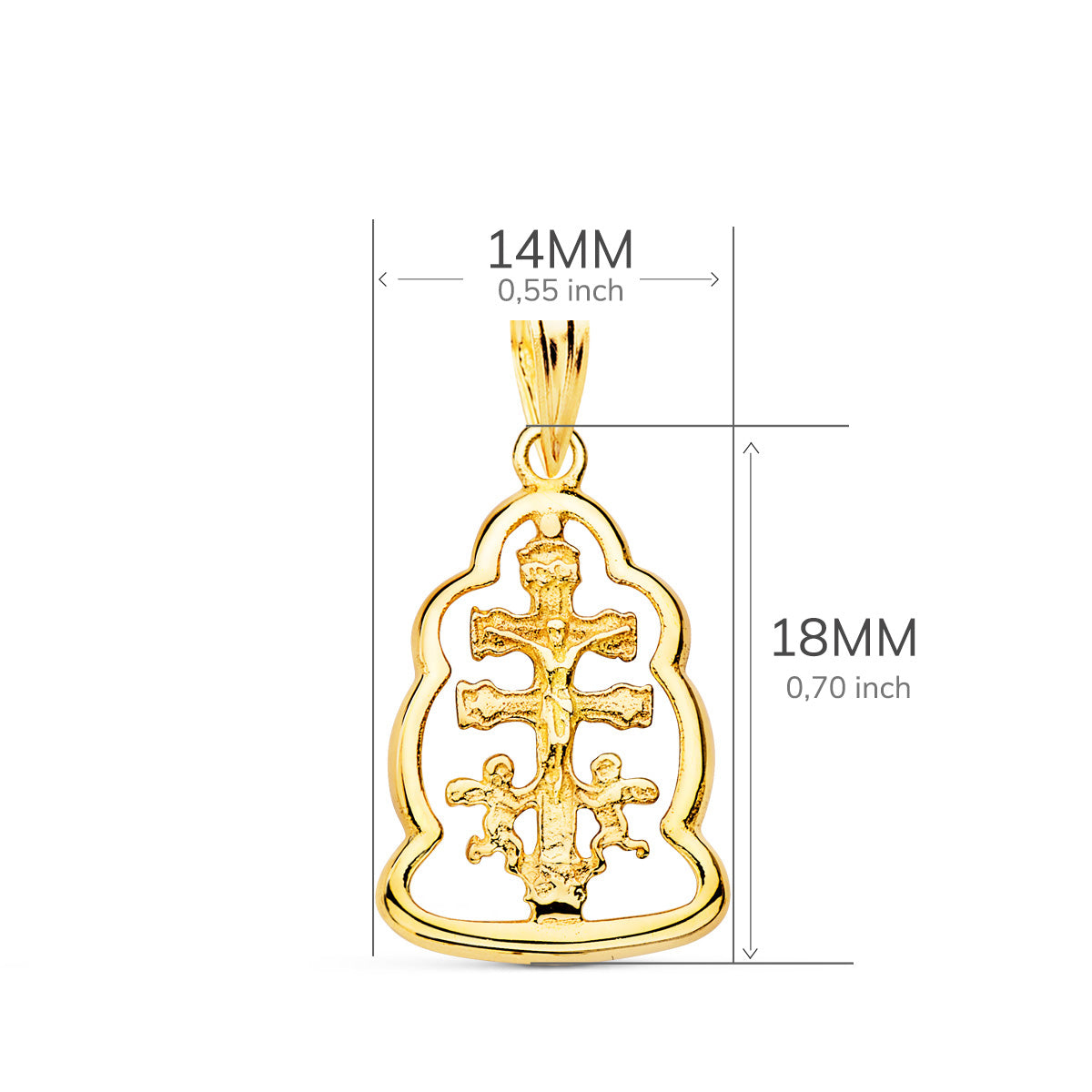 Colgante Cruz de Caravaca Orla 18 x 14 mm de oro amarillo 18K