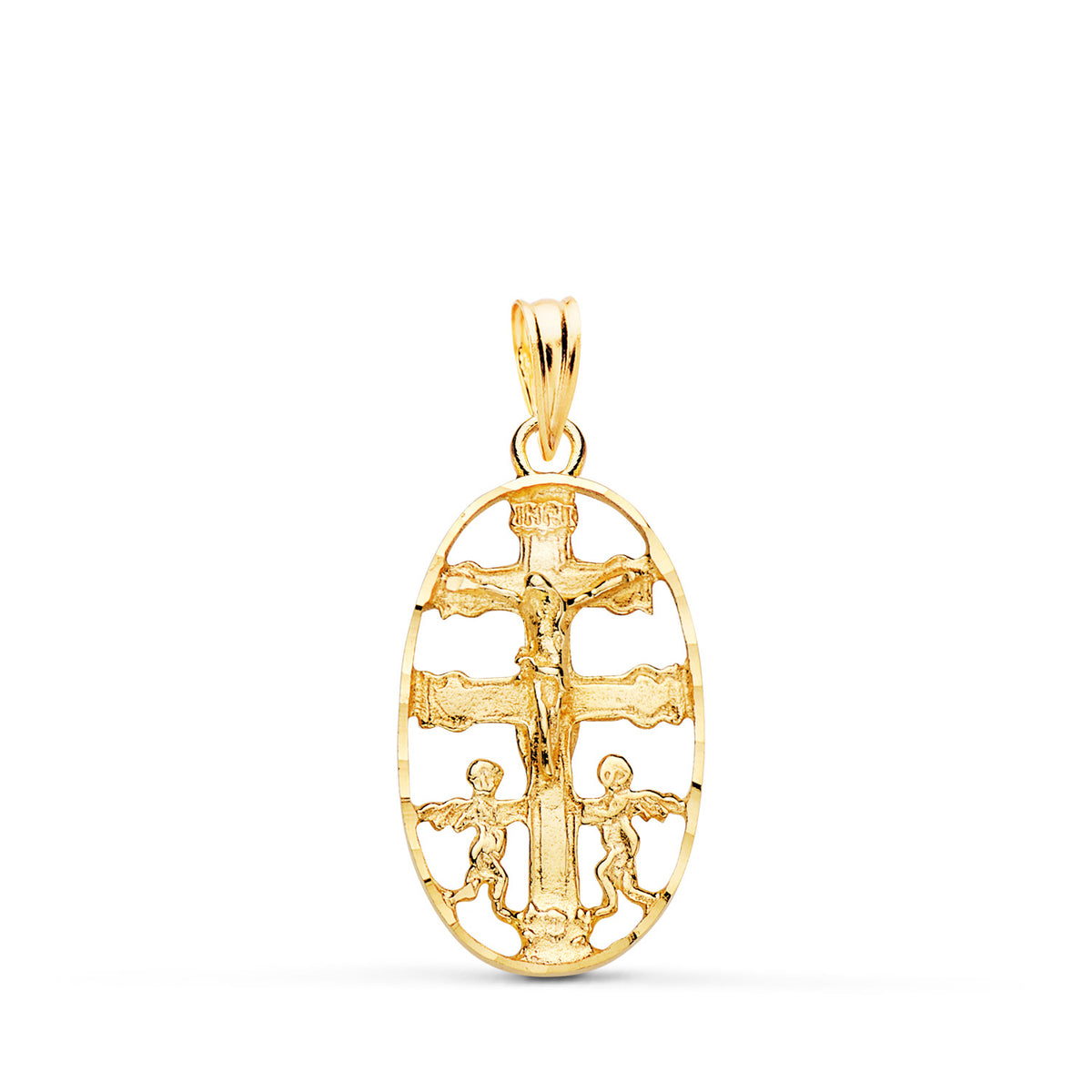 Cruz de Caravaca Cerco Oval Tallado 25 x 13 mm de oro amarillo 18K