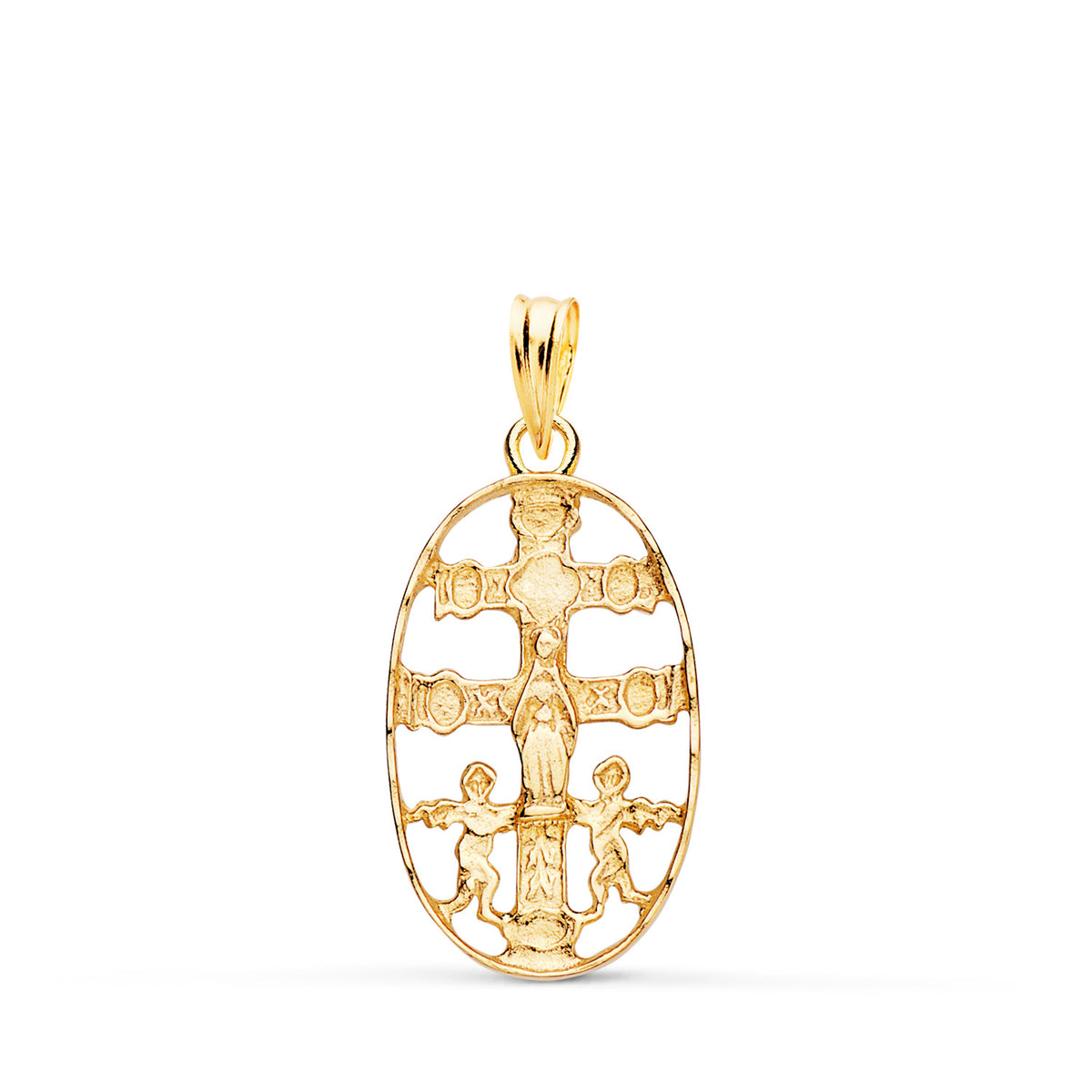 Cruz de Caravaca Cerco Oval Tallado 25 x 13 mm de oro amarillo 18K