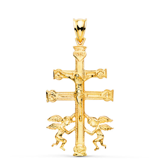 18K CRUZ ORO AMARILLO CARAVACA CON CRISTO. 36 X 22 MM