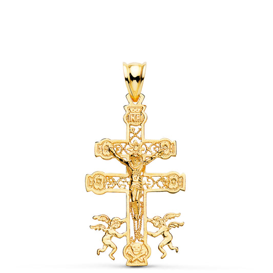 18K CRUZ DE CARAVACA ORO AMARILLO CALADA 35X19 MM