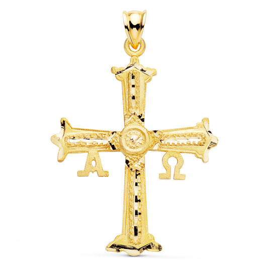 18K CRUZ DE COVADONGA O VICTORIA ORO AMARILLO TALLADA 41X31 MM