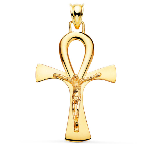 18K CRUZ DE LA VIDA EGIPCIA ORO AMARILLO SIN CRISTO EN BRILLO 40 X 30 MM
