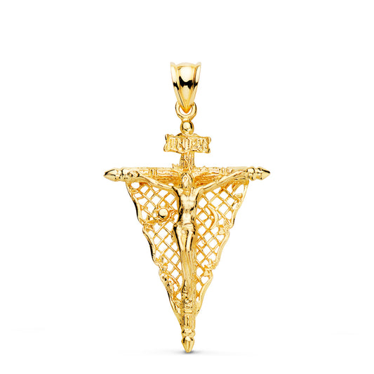 18K CRUZ ORO AMARILLO CON CRISTO DEL REMEDIO DE ANIMAS 35X23 MM