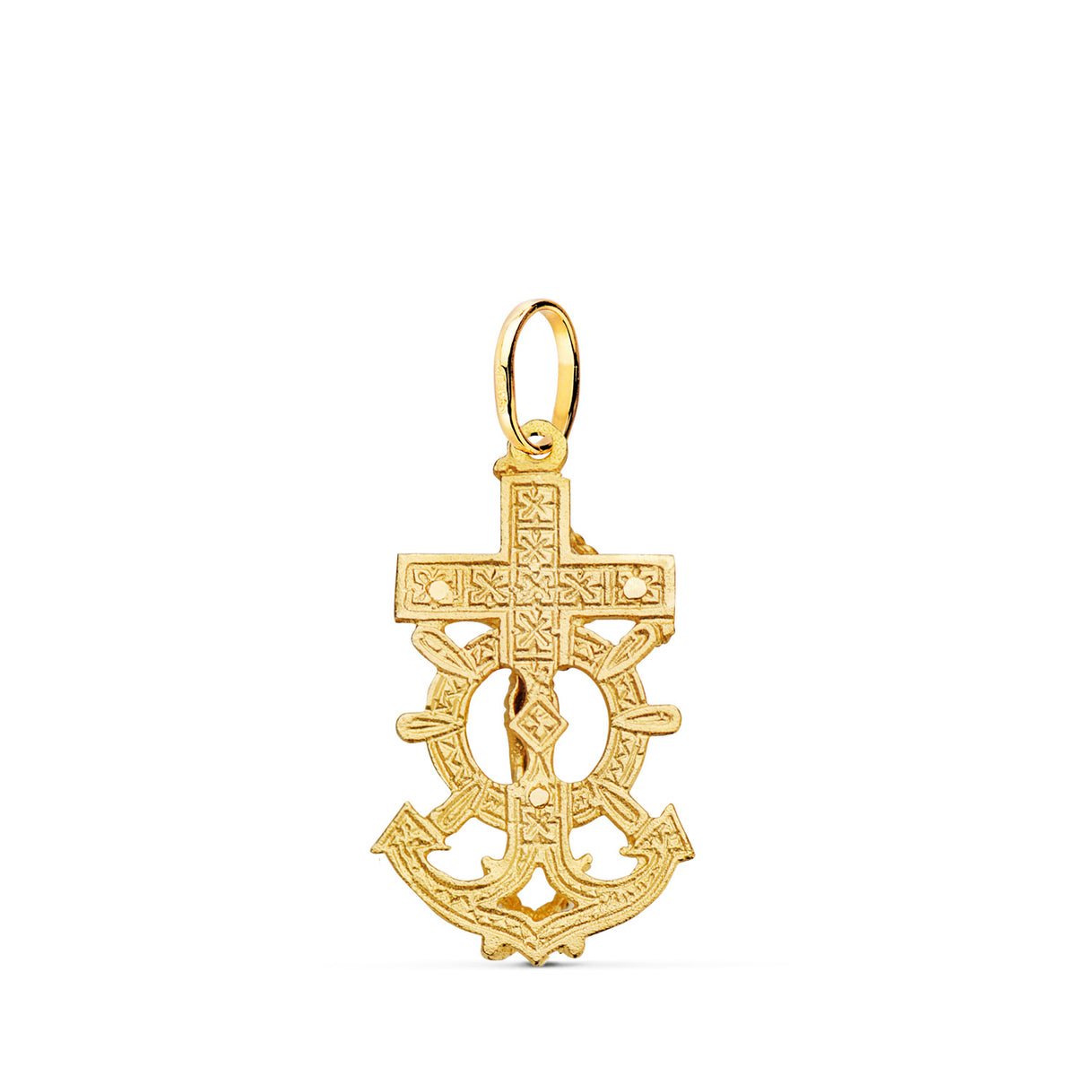 Cruz Marinera con Cristo Tallada 28 x 16 mm de oro amarillo 18K