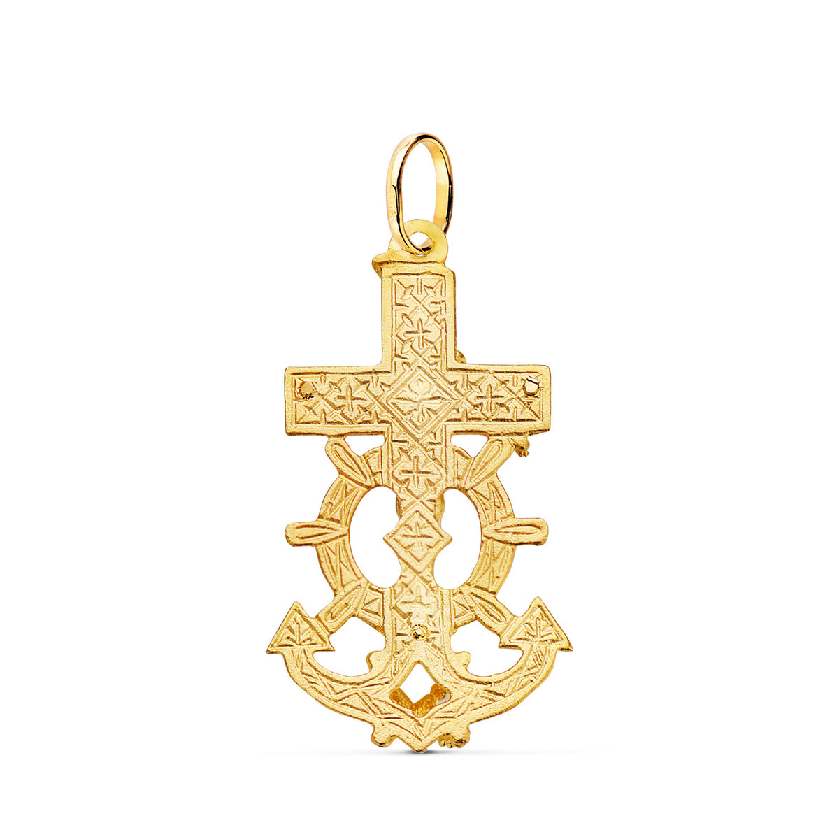 Cruz Marinera con Cristo Tallada 35 x 20 mm de oro amarillo 18K