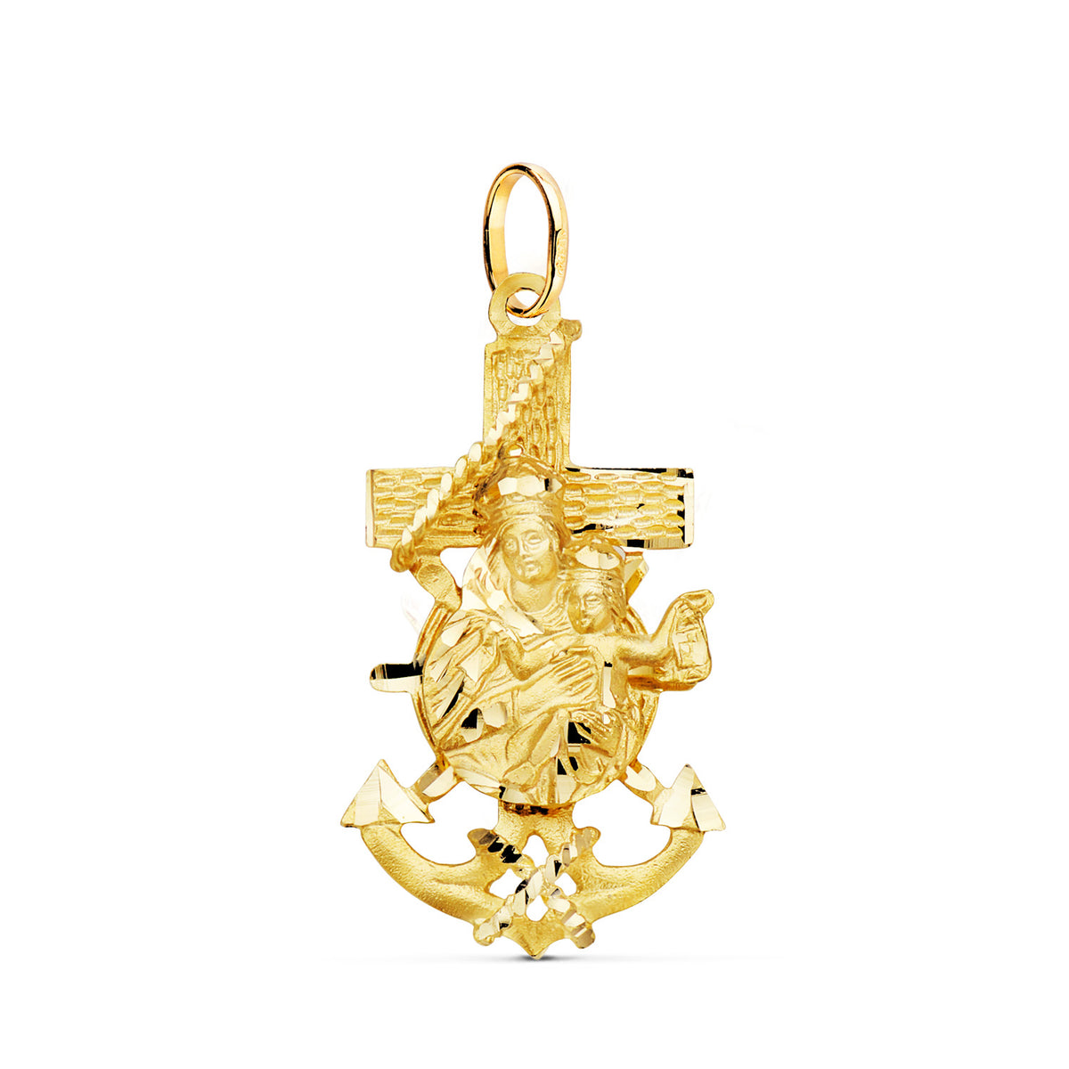 Cruz Marinera Virgen del Carmen Tallada 35 x 19 mm de oro amarillo 18K
