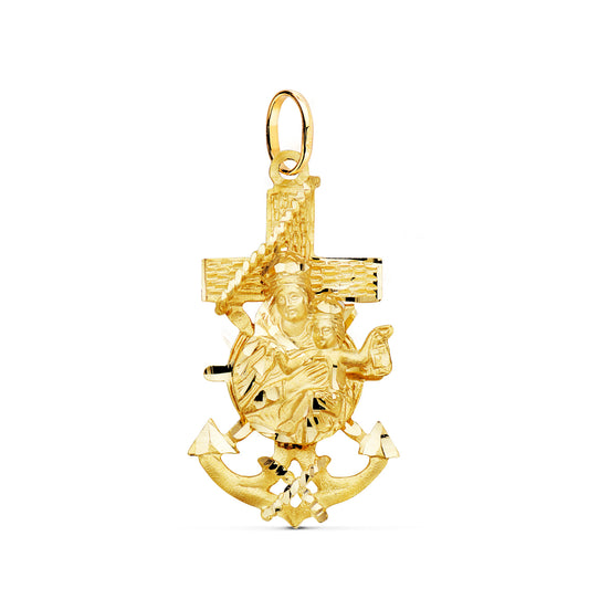 Cruz Marinera Virgen del Carmen Tallada 35 x 19 mm de oro amarillo 18K