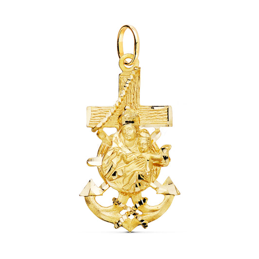 Cruz Marinera Virgen del Carmen Tallada 40 x 22 mm de oro amarillo 18K