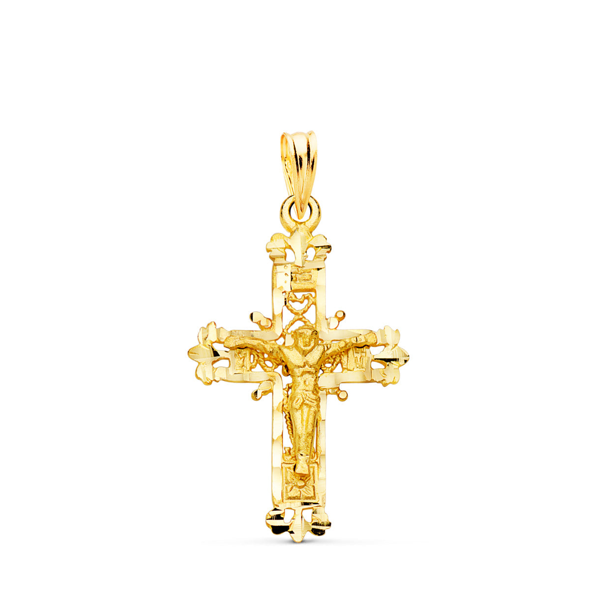Cruz Filigrana con Cristo Tallada 28 x 18 mm de oro amarillo 18K