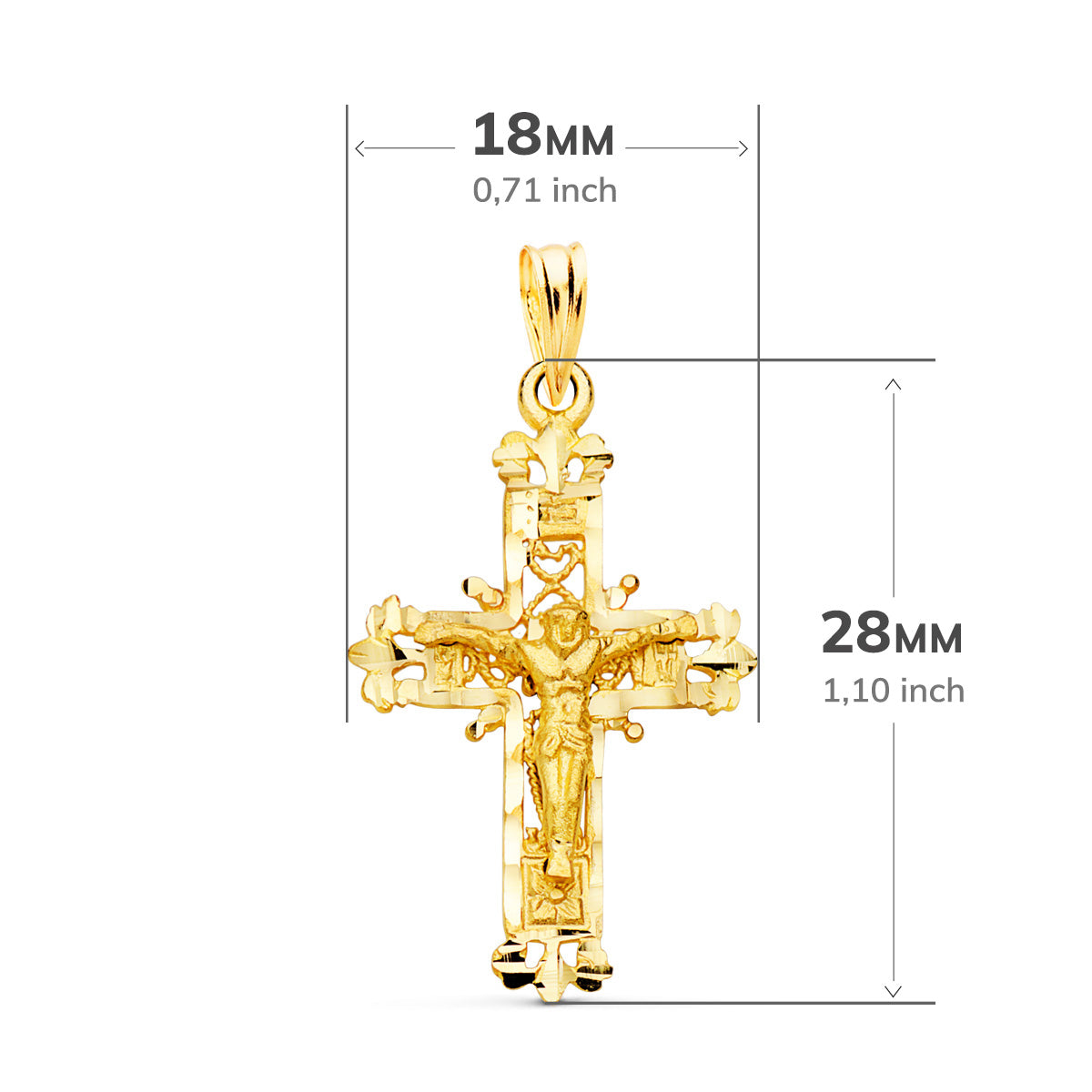 Cruz Filigrana con Cristo Tallada 28 x 18 mm de oro amarillo 18K