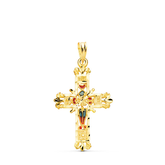 Cruz Vidriera Catedral Bordes Tallados. 30 x 20 mm de oro amarillo 18K
