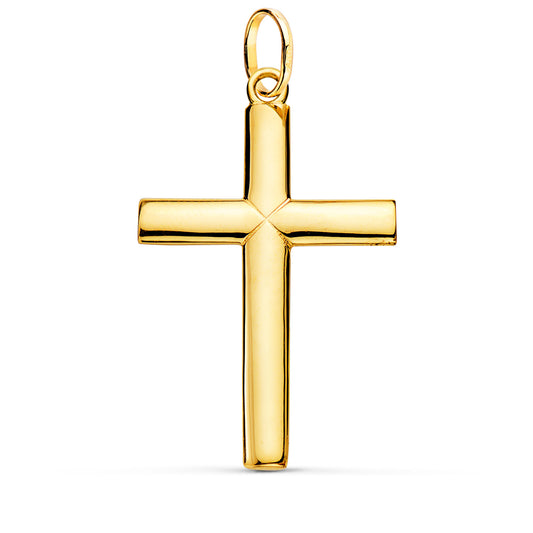 Cruz Lisa Maciza Medio Palo Redondo Brillo 38 x 24 mm de oro amarillo 18K