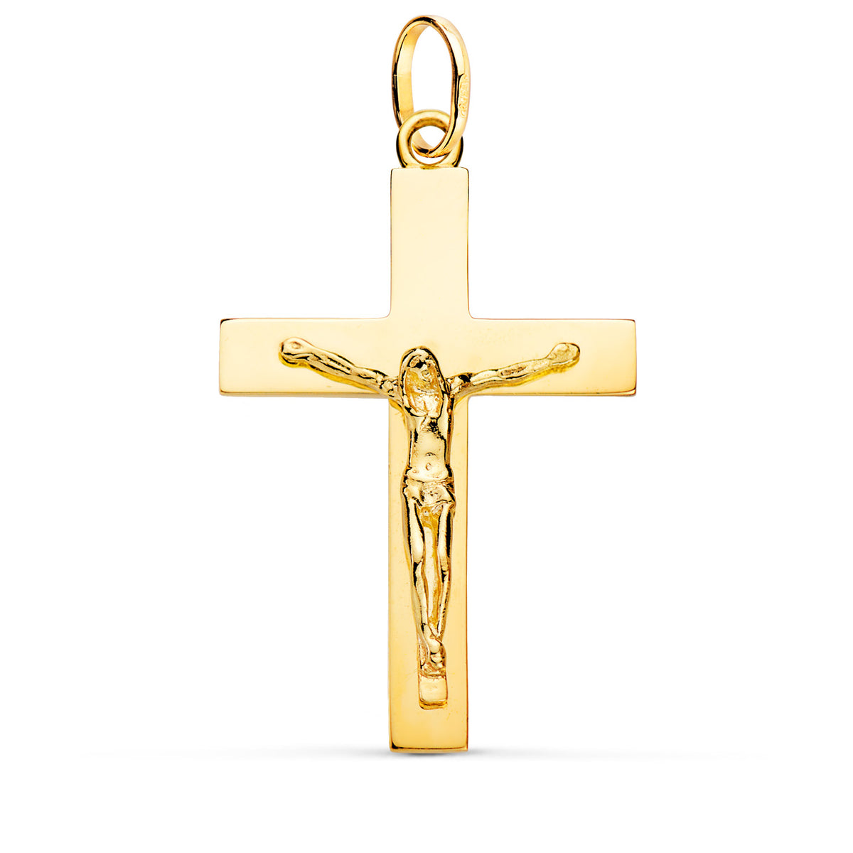 Cruz Cristo Maciza Palo Rectangular Brillo 38 x 24 mm de oro amarillo 18K