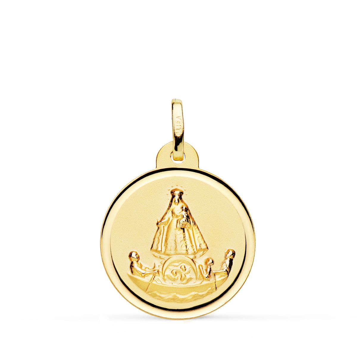 Medalla Virgen Caridad del Cobre Balsa 20 mm de oro amarillo 18K