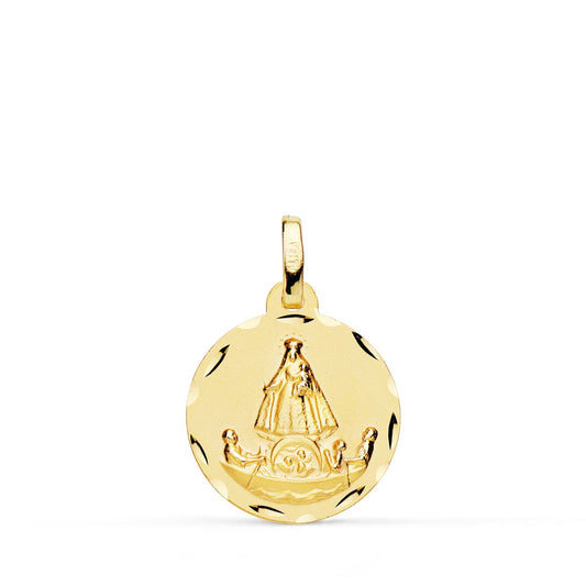 Medalla Virgen Caridad del Cobre Balsa 16 mm Tallada de oro amarillo 18K