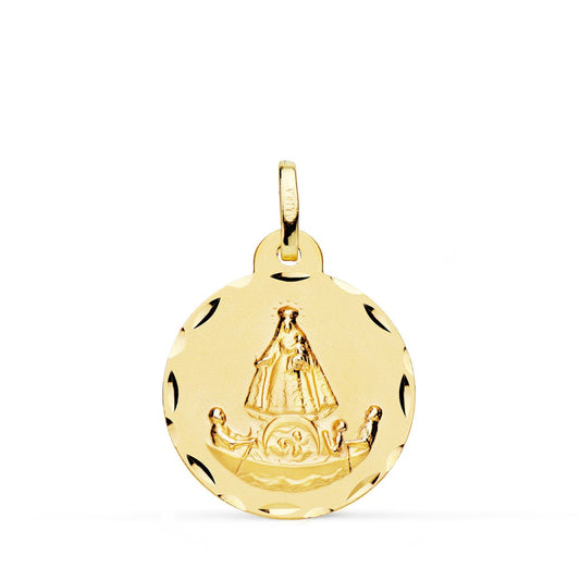 Medalla Virgen Caridad del Cobre Balsa Tallada 20 mm de oro amarillo 18K