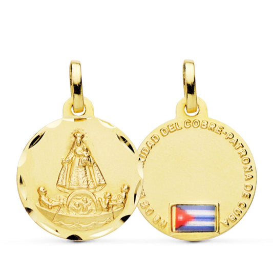 Medalla Virgen Caridad Cobre Balsa 20 mm Esmaltada de oro amarillo 18K
